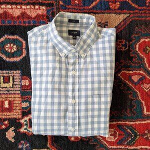 J. Crew Men's Long Sleeve Button Down Shirt Light Blue Check Slim Medium